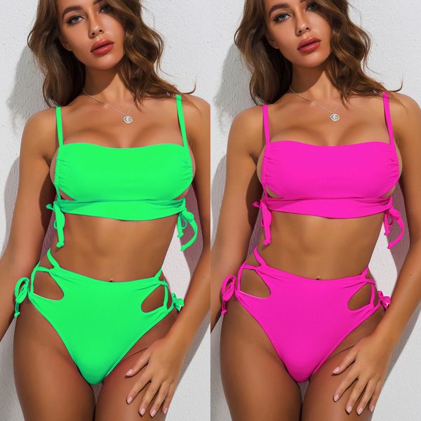 

2020 new solid bandage women's swimsuit bikini chan double exterior