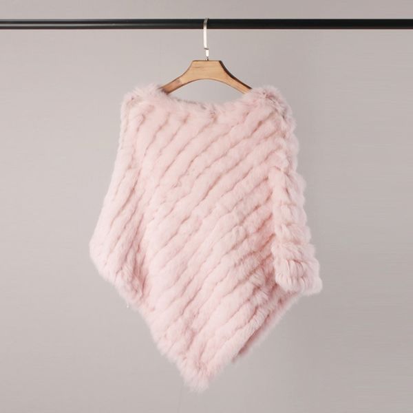 

women spring autumn knit genuine rabbit fur poncho scarves real natural rabbit fur shawl pashmina triangle cape y200103, Blue;gray