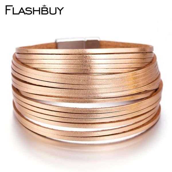 

flashbuy многоцветной кожаные браслеты для женщин vintage многослойный charm широкий магнит wrap браслеты подарка ювелирных изделий способа, Golden;silver