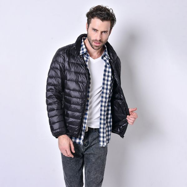 

men casual dowm jackets fashion solid color jacekts mens stand-up collar plus size coat mens autumn winter outerwear, Black