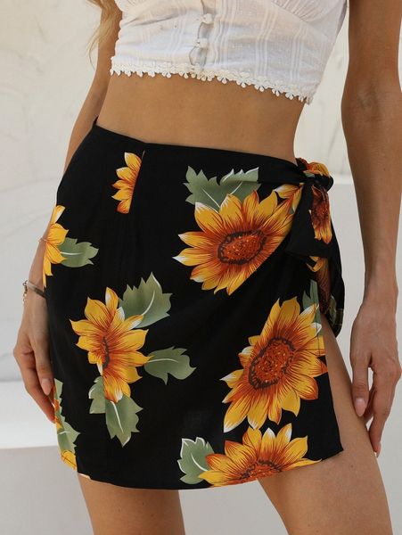 

floral print cover up skirt o1km#, White;black