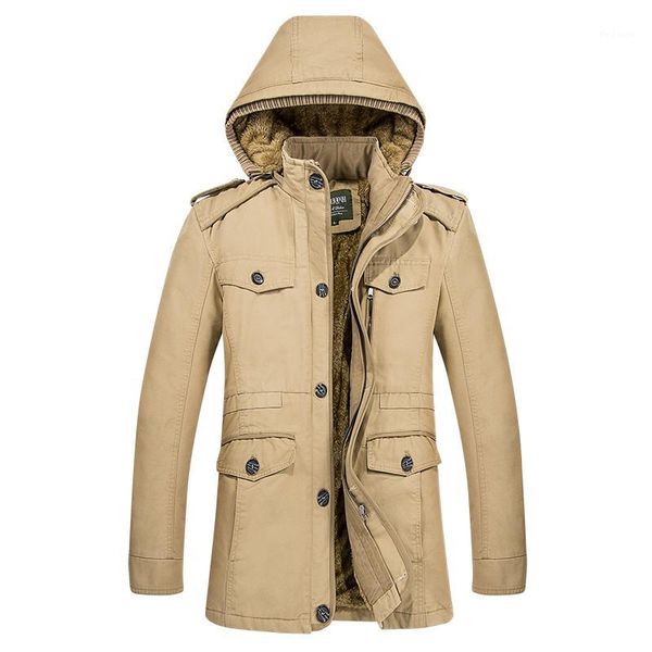 

men's trench coats wholesale- hooded coat men cloak long jackets parka cotton thick fleece winter mens overcoat casual male windbreaker, Tan;black