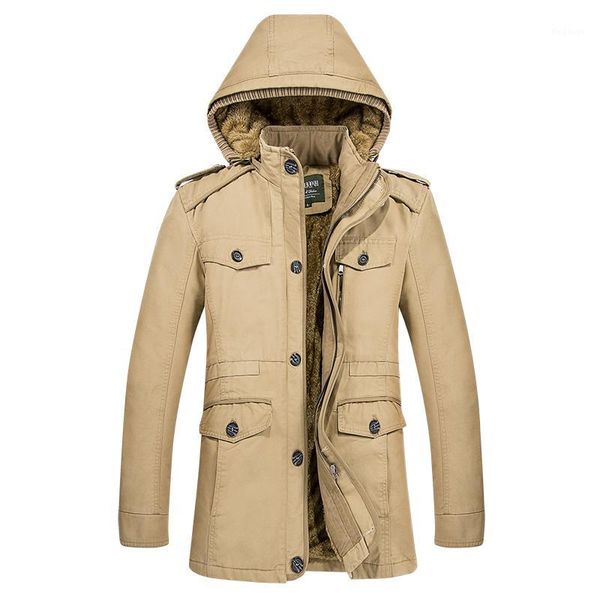 Herren Trenchcoats Großhandel - Kapuzenmantel Männer Mantel Lange Jacken Parka Baumwolle Dickes Fleece Winter Herren Mantel Casual Male Windjacke M-6X