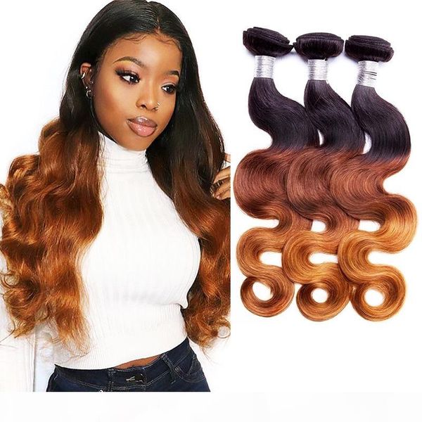 

ombre human hair bundles body wave indian peruvian brazilian virgin hair bundles weaves ombre three tone 10-28 inch, Black