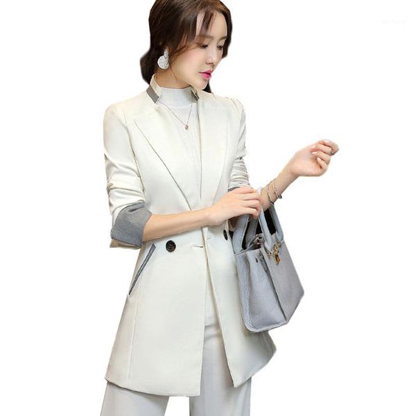 

women blazer new spring autumn jacket korean slim large size mid-long outerwear elegant ladies office blazers white black coat1