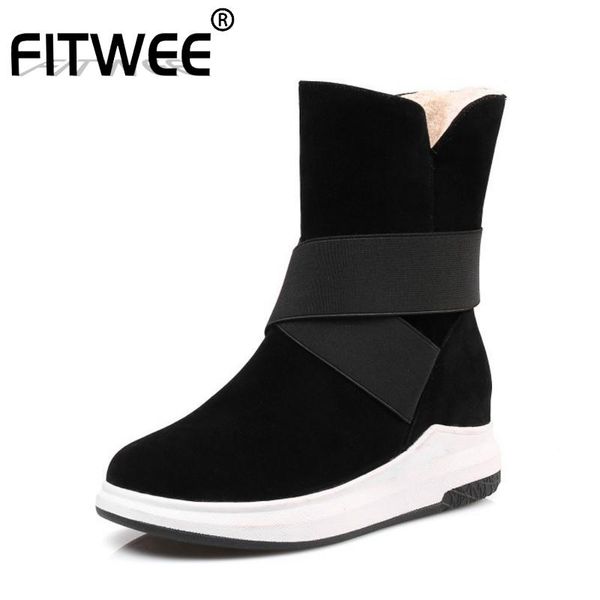 

fitwee women half short snow boots winter cross band keep warm women's shoes plush fur flats boots office shoes size 33-43, Black