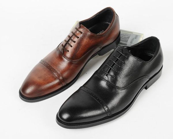 

men's leather shoes full-grain leather shoes business formal wear men's large size cowhide wedding, Black