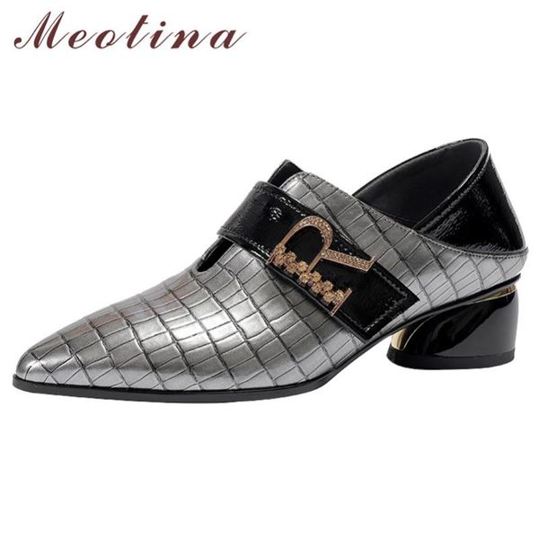 

meotina высокие каблуки женская обувь из натуральной кожи природные странная стиль пятки натуральной кожи смешанных цветов насосы lady разме, Black