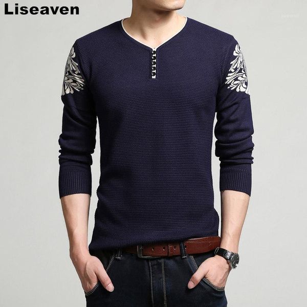 

liseaven new winter men casual pritend sweater v neck slim fit pullovers knitted mens sweaters clothing1, White;black