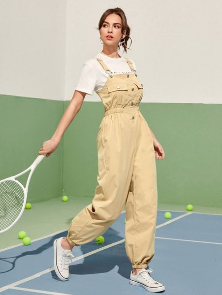 

solid button front jumpsuit o9ld#, White