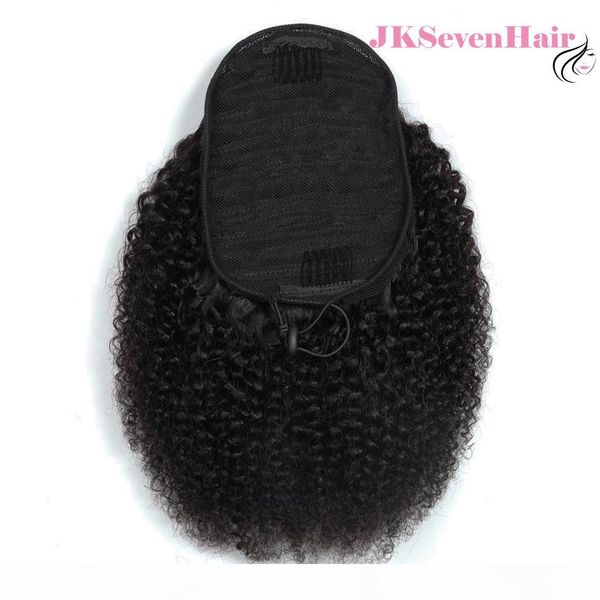 

100% natural human hair ponytail drawstring adjustable kinky curly ponytail brazilian remy human hair clip in ponytail hair pieces, Black