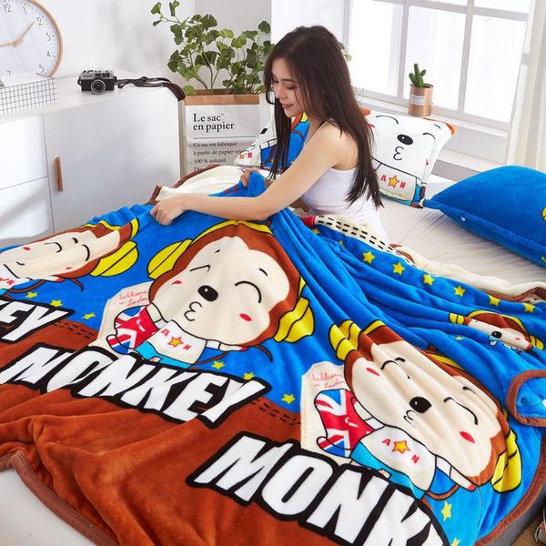 

happy monkey blanket winter quilt coral fleece blanket sheet single piece napping thickening small quilt 2020