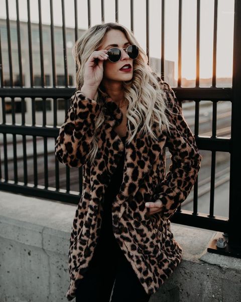 

women's lapel leopard pattern fur imitation fur coat thickened autumn winter warm overcoat1, Black;brown