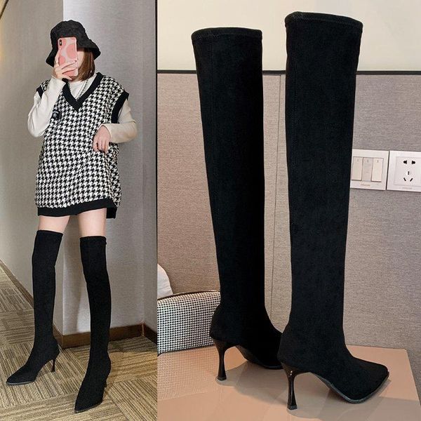 

над коленом boots женщина насосы sexy toe остроконечного keep warm knight boots stiletto мотоцикл zapatillas mujer 2020 зима, Black