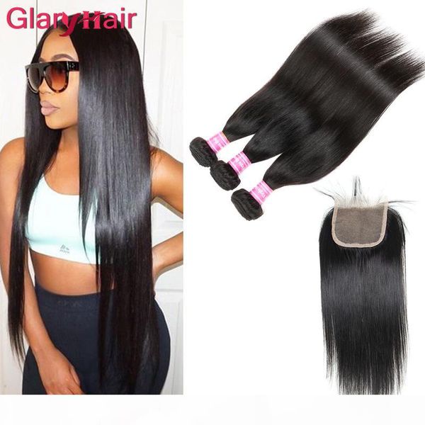 

new arrival unprocessed mink brazilian straight virgin hair weaves closure 3 bundles with lace closure remy human hair ponytail wholesal, Black;brown