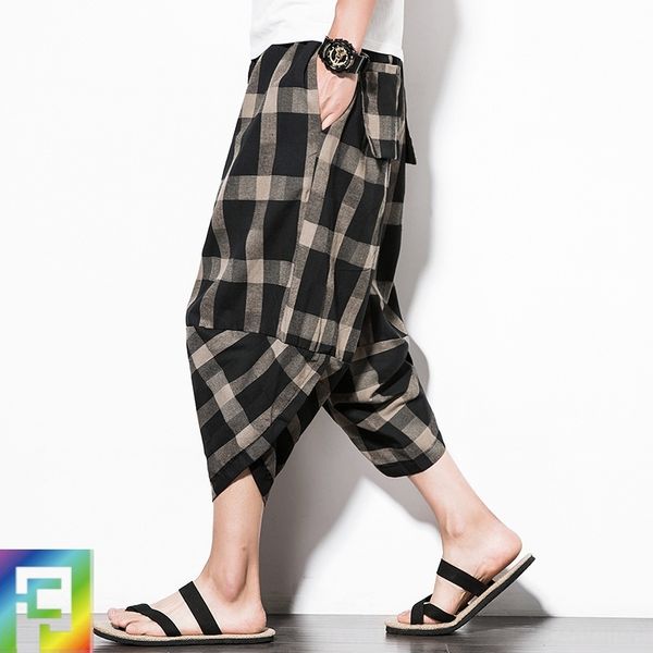 

r5no3 новые весенние брюки 2019 мужских плед capris китайского стиля крупного мужской случайная редька пляж брюки пляж летом редис jle3t, Blue