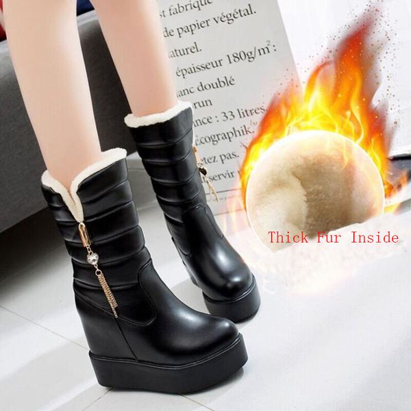 

snow women shoes woman fashion wedges mid-calf booties 2019 winter new short fur warm boots b54 t200106, Black