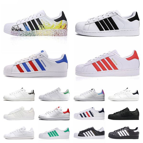 

stan smith superstar mens casual shoes superstars hologram platform leather fashion shoe plate-forme men women trainers sports sneakers, Black