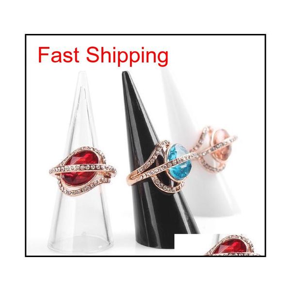 

new fashion popular mini acrylic jewelry finger ring holder 3 colors triangle cone jewelry display shelf seipw, Silver