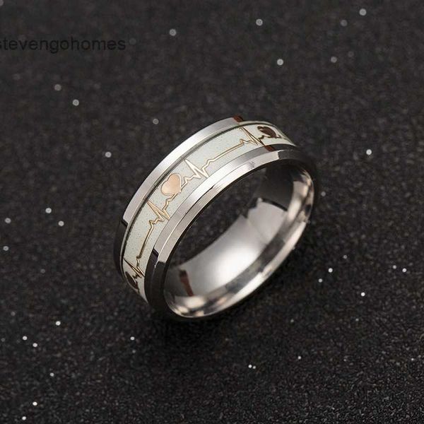 

carbon fiber ring luminous jewelry ecg couple, Silver