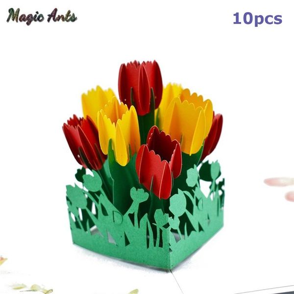 

10 pack tulip 3d pop up cards flowers gift with envelope stickers laser cut invitation wedding greeting cards valentines day yxlwfg xhhair