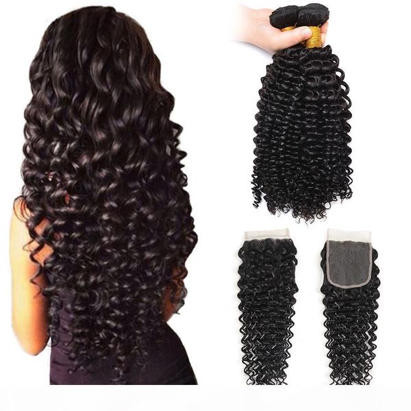 

8a brazilian deep wave hair 3 bundles with closure middle 3 part double weft human hair extensions dyeable human hair weave, Black;brown
