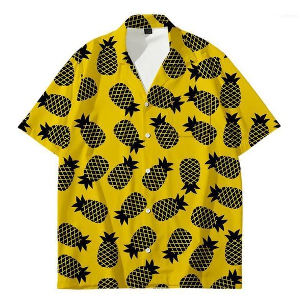 

spring summer 2020 animal crossing shirt men's casual short sleeve hawaiian shirt men button down floral pineapple print shirts11, White;black