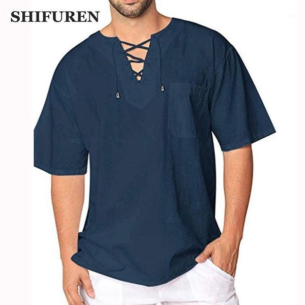 

shifuren new summer men cotton linen shirts loose retro causal male short sleeve blouse streetwear camisas hombre -xxxl1, White;black