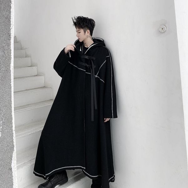 

2020 man dark design ragged crust bandage long trench coat male halloween jacket outerwear 62bm, Black;brown