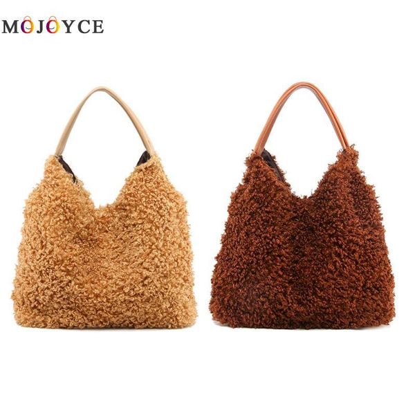 

solid color handle bags fashion women handbag plush pu elegant shopping shoulder bag totes