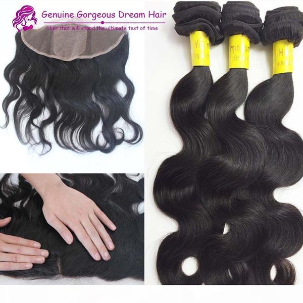 

brazilian silk base lace frontal closures with bundles unprocessed body wave human hair weave with 13x4 silk lace frontal 4pcs lot, Black;brown