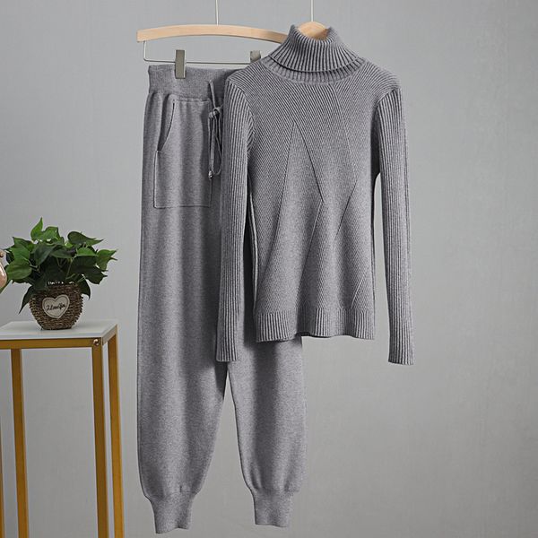 

2021 new winter thick women suits track costume 2 piece set tight turtleneck pullover sweaters and long knitted jumper sportsuits 0a2h, White;black