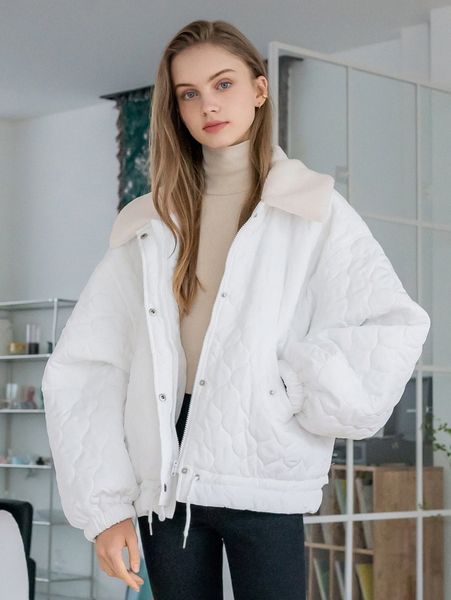 

coldbreak contrast teddy collar button up drawstring winter coat 99q4#, Black