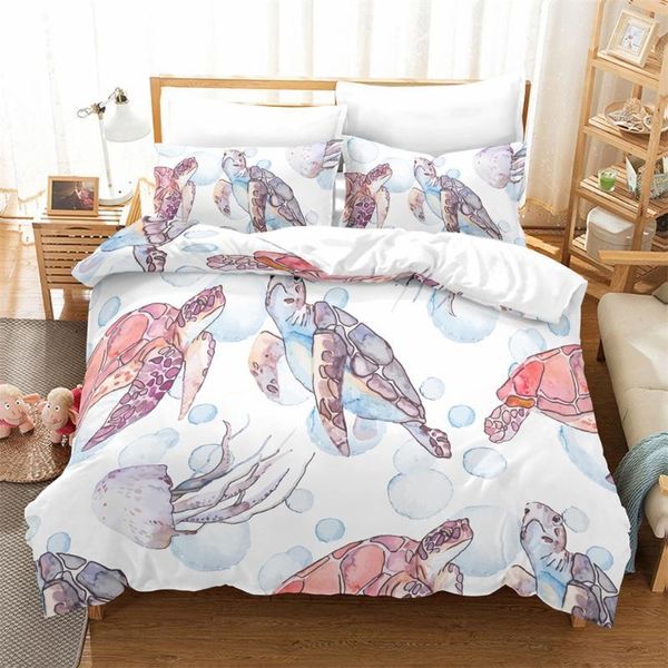 

sketchpink sea turtle bedding set bedroom decor doona hypoallergenic white background 1pc duvet cover with pillowcase dropship1