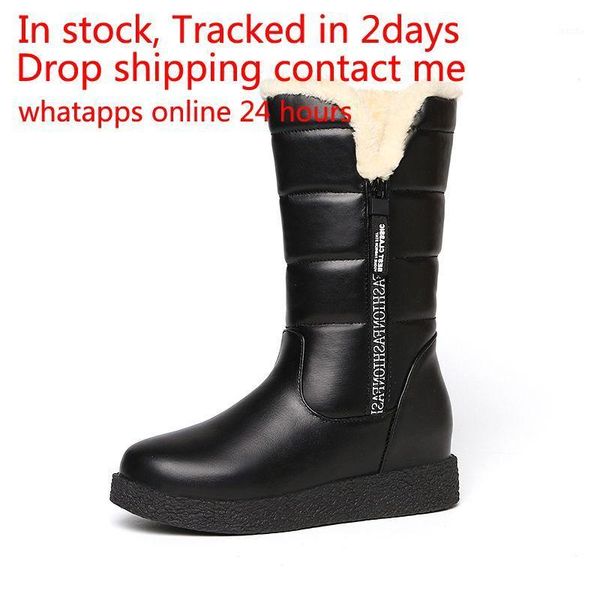 

boots snow women's mid warm shoes 2021 winter thick bottom plus velvet women waterproof non-slip cotton tide1, Black
