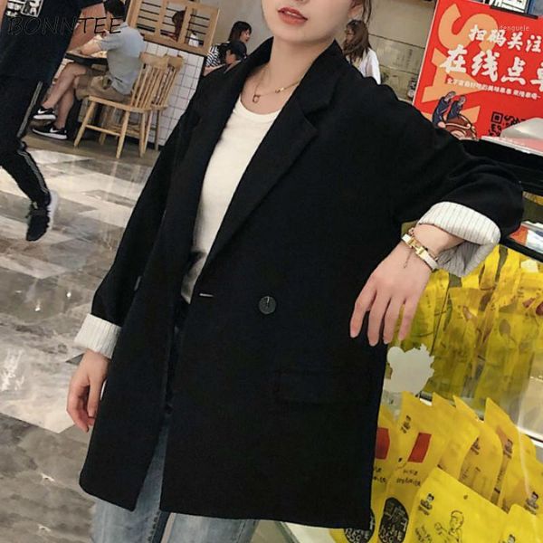 

blazers women patchwork black double breasted spring trendy ulzzang simple loose elegant ladies jackets all-match coats1, White;black