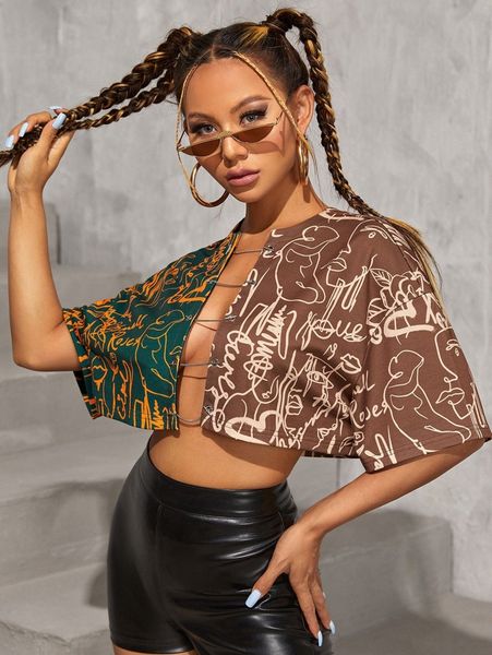 

petite garment eyelet chain front abstract print 52oa#, White