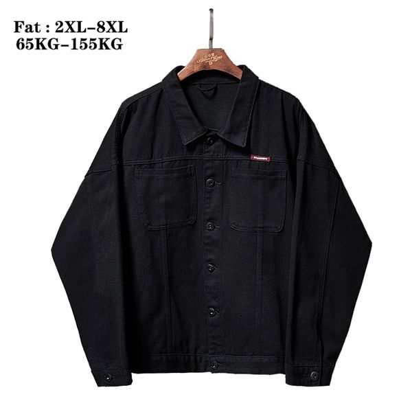 

plus size autumn black loose batwing sleeve men's denim jacket fashion harajuku style student fat jackets jeans lj201013, Black;brown