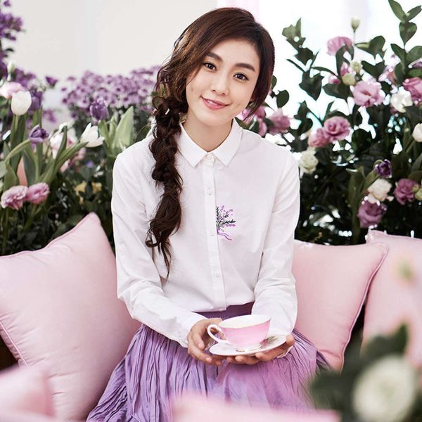 

2020 spring new white frh literature model cotton embroidered shirt long sleeve 1871011320