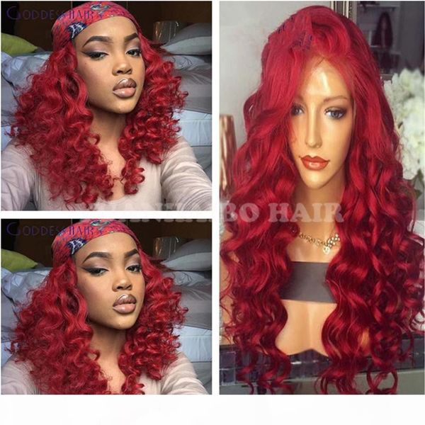 

fashion 8a grade loose wave peruvian remy hair red color glueless lace front wig ing, Black;brown