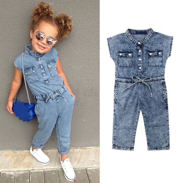 

jeans jumpsuit kids toddler baby girl children sleeveless denim romper clothes baby girls jeans sunsuit overall rompers playsuit y200704, Blue