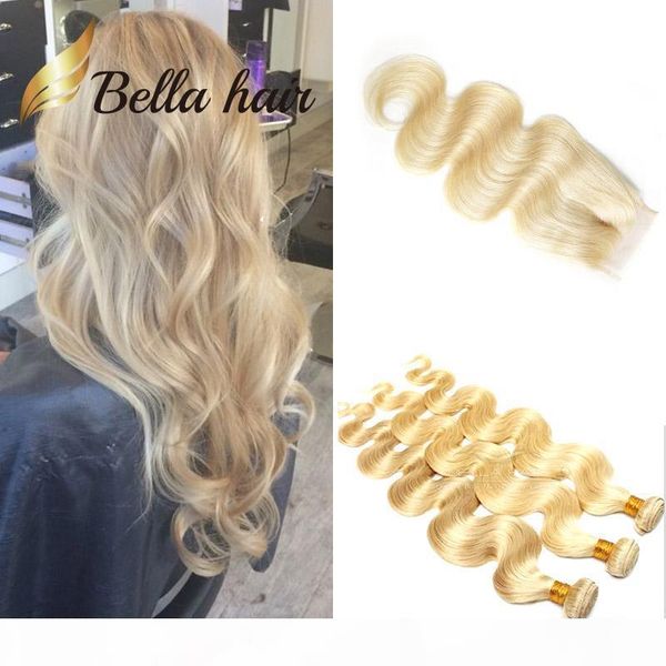 

bella hair 10a 613 blonde bundles with lace closure 613 virgin blonde wavy hair weave bundles body wave human hair extensions sale, Black
