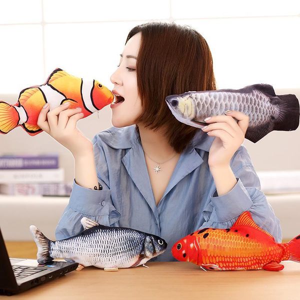 

2021 flipping fish cat toy realistic plush electric flipping doll funny interactive pets chew bite floppy toy perfect for kitty exercise