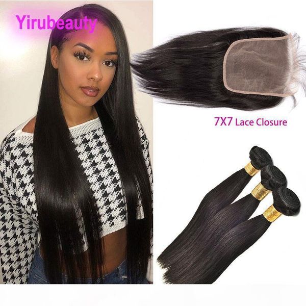 

brazilian virgin hair 3 bundles with 7x7 lace closure straight remy hair extensions with 7 by 7 lace closure middle three part, Black;brown
