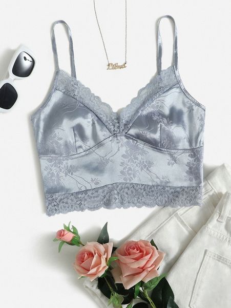 

jacquard lace trim cami d8uv#, White