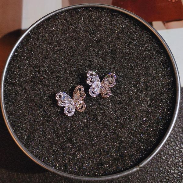 

high-end luxury 925 silver full diamond zircon earrings butterfly earrings new design ladies jewelry butterfly gifts, Golden;silver