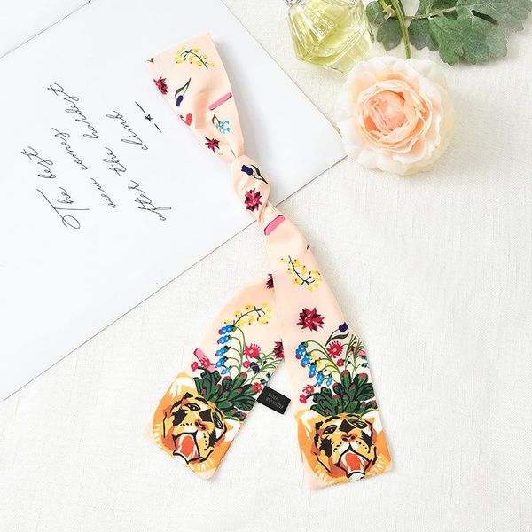 

scarves 2021 luxury silk scarf women long hijab hair small neck handle bag ribbons flower print shawls and wraps bandana, Blue;gray