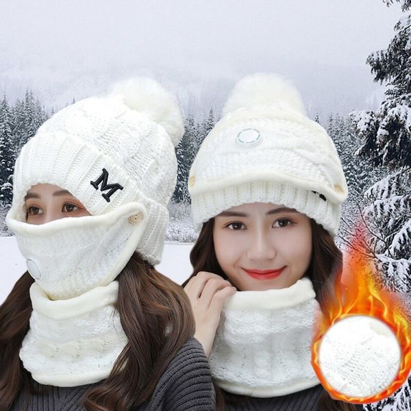 

2020 new girl wool knitted hat woman hat sets for female windproof winter outdoor knit warm thick siamese scarf warm hat f1208, Blue;gray