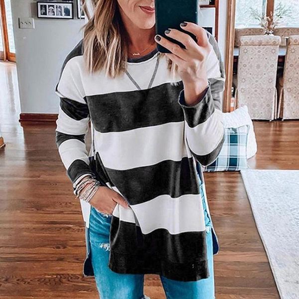 

autumn winter long sleeve o-neck casual loose sweatshirt striped leopard print women 2020 pullover korean clothes streetwear1, Black