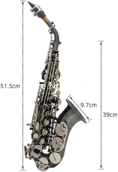 Benutzerdefiniertes Logo gebogenes Sopransaxophon B flacher schwarzer Körper Messing Holzblasinstrument mit Mundstücketui Kostenloser Versand